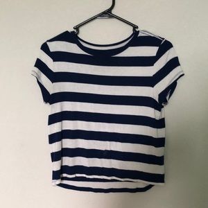 Blue and white striped crop top